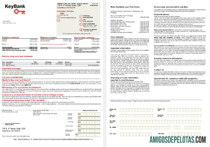 Extrato de hipoteca do banco Ohio KeyBank dos EUA em formatos Word e PDF, 2 páginas baixar para verificação